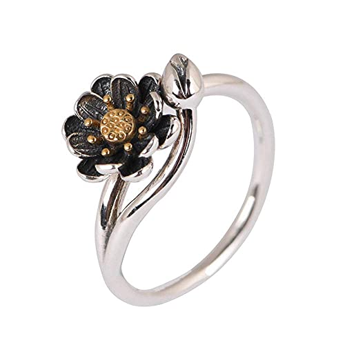 Einstellbare Ring Frauen,S925 Sterling Silber Vintage Schwarz Lotus Golden Staubblatt Blütenknospe Charme Verstellbarer Offener Kn?Chel Schwanz Ring Finger Joint Zehenring von Generic
