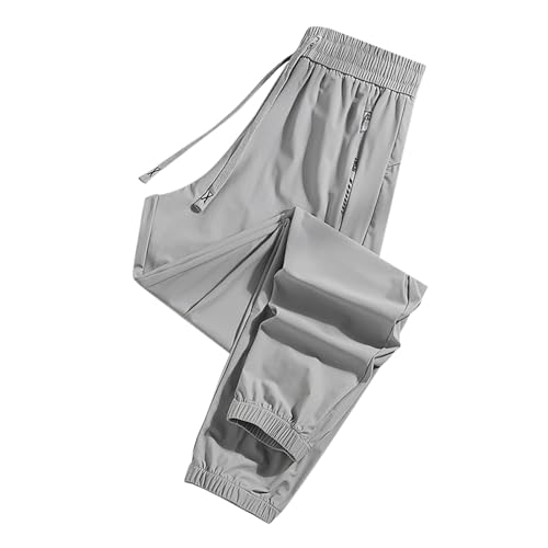 Eisseide Hose Herren Stretch mit Gummizug Jogginghose Herren Baggy Sommer Freizeithose Lang Hosen Modern Outdoorhose Bequem Stoffhose Leichte Baumwollhose Sport Loungehose mit Reißverschlusstaschen von Generic