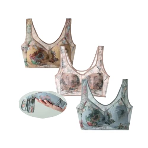 Eisseidenspitze kühlender Komfort-BH, Eisseiden-Kühl-BHS, Nahtloser bequemer Spitzen-BH, ultradünner Eisseiden-BH (3PCS B,3XL) von Generic