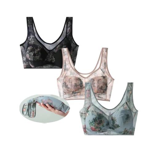 Eisseidenspitze kühlender Komfort-BH, Eisseiden-Kühl-BHS, Nahtloser bequemer Spitzen-BH, ultradünner Eisseiden-BH (3PCS C,3XL) von Generic