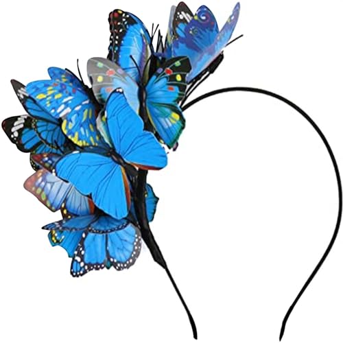 Eklektisches Blumenstirnband mit funkelndem Schmetterling für Karneval, Hochzeiten, Modenschauen Bühnenauftritte BrU627 (Blue, One Size) von Generic