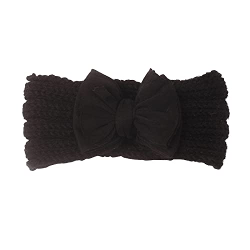 Elastische Kopfbedeckung für kleine Mädchen Kleinkind Baby Jungen Mädchen gestrickt Color Block Bowknot Haarband Kopfbedeckung Stirnband (Black, One Size) von Generic