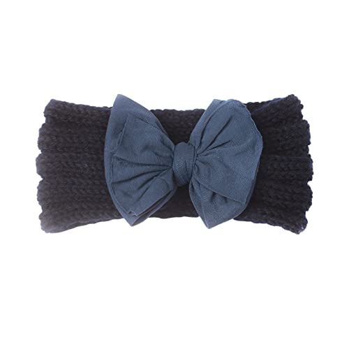 Elastische Kopfbedeckung für kleine Mädchen Kleinkind Baby Jungen Mädchen gestrickt Color Block Bowknot Haarband Kopfbedeckung Stirnband (Navy, One Size) von Generic