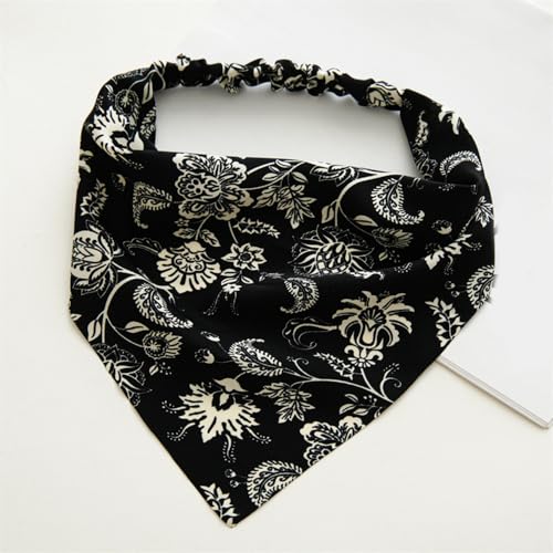 Elastizität Bandanas Haarschal Druck Stirnband Bandanas Blume Dreieck Kopftuch Dreieckiges Haarband(Dark black) von Generic