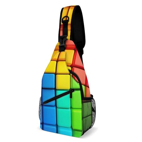 Elegant Schultertasche Regenbogenfarbene Blöcke Sling Rucksack Anti-Diebstahl,Tragbare Crossbody Bags für Herren Einkaufen Sportlich von Generic