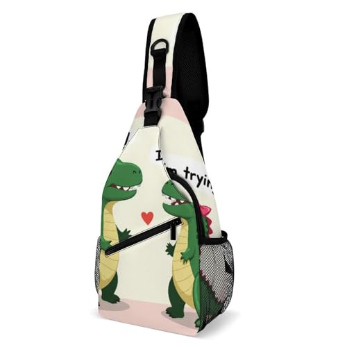 Elegant Sling Rucksack Süße Dinosaurier, umarme mich, ich versuche es Crossbody Bags Verstellbarer,Stylisch Schultertasche für Radfahren Wandern Sportlich von Generic