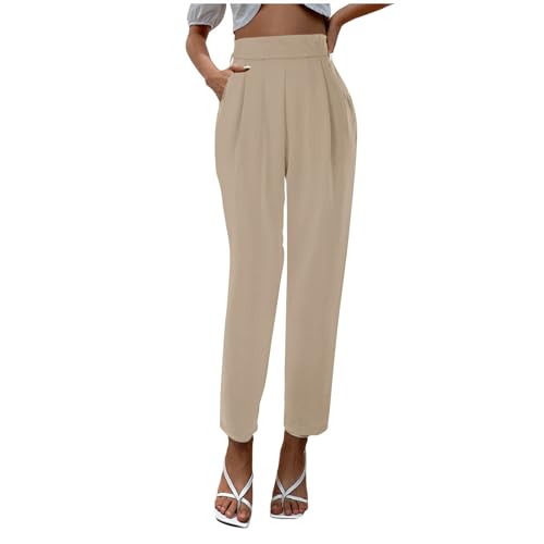 Elegant Stoffhose Damen High Waist,Große Größe Anzughose Schwarz mit Taschen-Freizeithose Lang Oversize Leichte Sommerhose Casual Stretch Sommer Hose Schlupfhose Locker Business Outfit von Generic