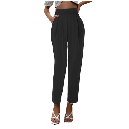 Elegant Stoffhose Damen High Waist,Große Größe Anzughose Schwarz mit Taschen-Freizeithose Lang Oversize Leichte Sommerhose Casual Stretch Sommer Hose Schlupfhose Locker Business Outfit von Generic