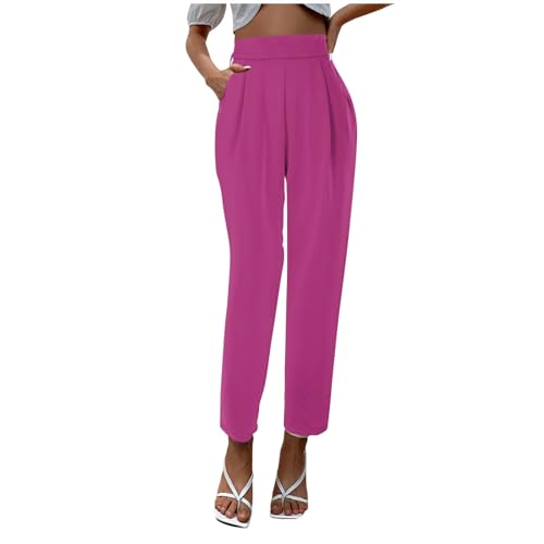 Elegant Stoffhose Damen High Waist,Große Größe Anzughose Schwarz mit Taschen-Freizeithose Lang Oversize Leichte Sommerhose Casual Stretch Sommer Hose Schlupfhose Locker Business Outfit von Generic