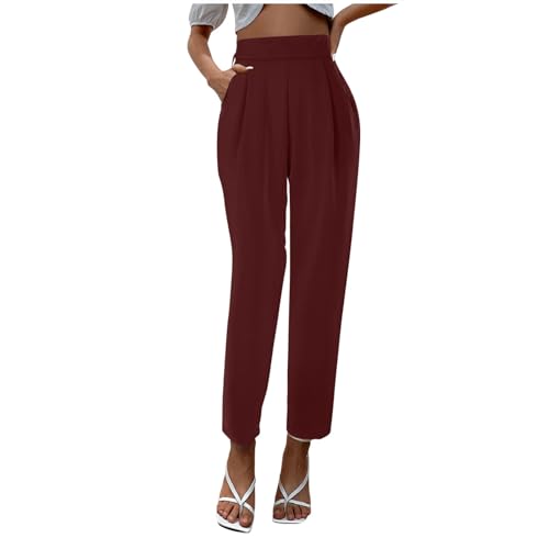 Elegant Stoffhose Damen High Waist,Große Größe Anzughose Schwarz mit Taschen-Freizeithose Lang Oversize Leichte Sommerhose Casual Stretch Sommer Hose Schlupfhose Locker Business Outfit von Generic