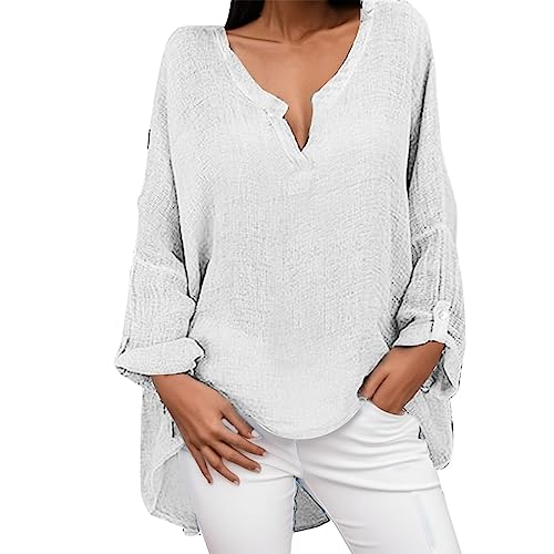 Elegant T Shirt Damen Langarm, Oberteile Damen Lang,Pullover Damen V Ausschnitt Oversized Pulli Longshirt Damen Große Größen Shirt in A-Linien Form Longbluse Langarmshirt 3/4 Arm Mädchen von Generic