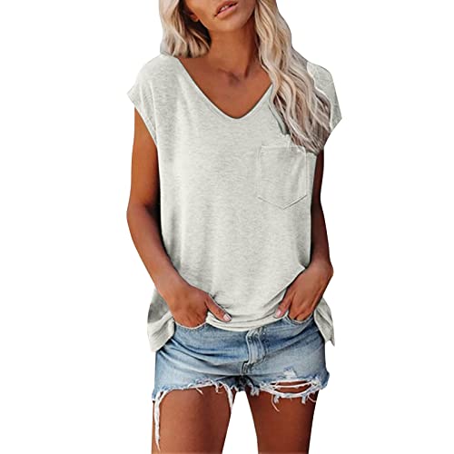 Elegant ärmellose t-Shirt Crop Tops Shirt Oberteile Frau Sommer Shirts Top Damen V-Ausschnitte Casual Rundhals Teenager Mädchen T Schirt Damen Locker Lässig Shirts Tops Batik Bluse Damenshirts von Generic