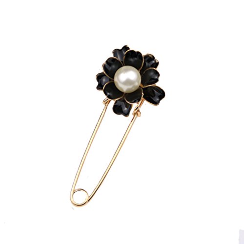 Elegante Dame Kamelie Blume Perle Brosche Pin Schal Schnalle Schmuck Schwarz, Kristall von Generic
