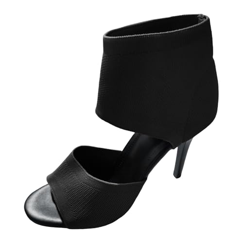 Elegante Damen High Heels atmungsaktivem Stoff mit einfarbigem Design feinem Absatz für große Größen im Fischmaul-Spitzen Stil (Black, 37) von Generic
