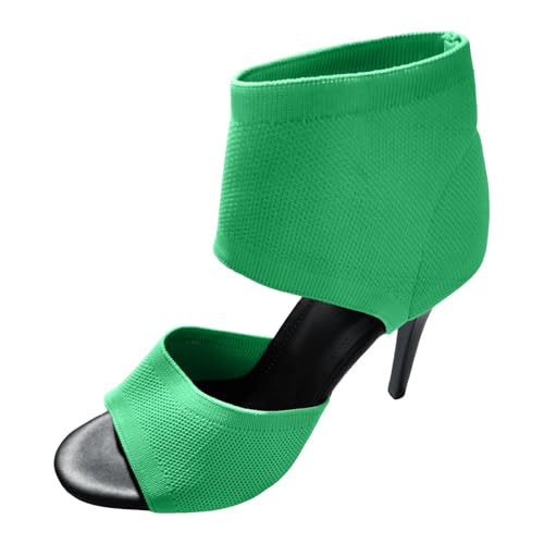 Elegante Damen High Heels atmungsaktivem Stoff mit einfarbigem Design feinem Absatz für große Größen im Fischmaul-Spitzen Stil (Green, 37) von Generic