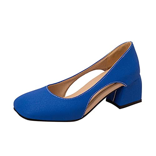 Elegante Damen mit hohen Absätzen quadratische Spitze Bequeme High Heels für stilvolle Frauen modische Büroschuhe (Blue, 41) von Generic