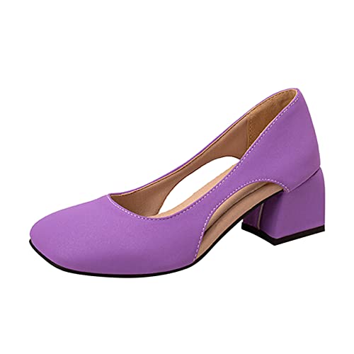 Elegante Damen mit hohen Absätzen quadratische Spitze Bequeme High Heels für stilvolle Frauen modische Büroschuhe (Purple, 42) von Generic