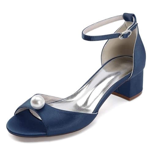 Elegante Damensandale Mit Absatz Hochzeitsschuhe Peeptoes Bridal Low Chunky Heel 4.5Cm High Heels,Dark Blue,38 EU Elegante Damensandale Mit Absatz Hochzeitsschuhe Peeptoes Bridal Low Chunky Heel 4.5Cm High Heels,Dark Blue,38 EU von Generic