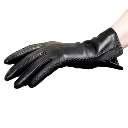 Elegante Frauen Leder Handschuhe Dünne Seide Futter Fahren Handschuhe Trend Weibliche Handschuh Thermische Gefüttert Fahren Handschuhe, Schwarz , 38 von Generic