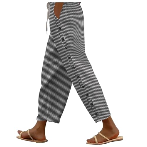 Elegante Hose Damen,Leinenhose Damen 7/8,Plus Size Capri-Hosen für Frauen 2024 Sommer Casual Drawstring Elastic High Waist Straight Wide Leg Leinenhosen,grau,XL Elegante Hose Damen,Leinenhose Damen 7/8,Plus Size Capri-Hosen für Frauen 2024 Sommer Casual Drawstring Elastic High Waist Straight Wide Leg Leinenhosen,grau,XL von Generic