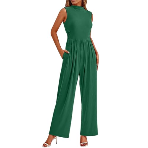 Elegante Jumpsuit Damen Ärmellos Taille Weiten Beinen Sommer Einteiler Outfit Overall mit Taschen von Generic