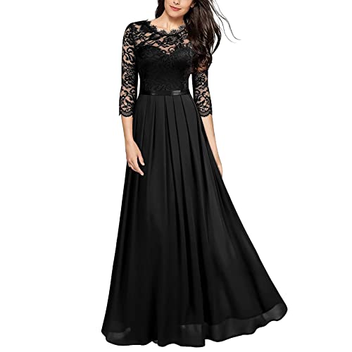 Elegante Kleider Damen Maxi Lang Abendkleid Halbarm Rundhals Vintage Spitzenkleid Abendkleider Elegant für Hochzeit Brautjungfernkleider Faltenrock Langes Kleid Cocktailkleid Chiffonkleid mit 3/4 Ärm Elegante Kleider Damen Maxi Lang Abendkleid Halbarm Rundhals Vintage Spitzenkleid Abendkleider Elegant für Hochzeit Brautjungfernkleider Faltenrock Langes Kleid Cocktailkleid Chiffonkleid mit 3/4 Ärm von Generic