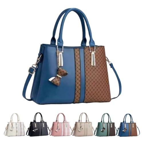Elegante Patchwork-Tasche – Mehrschichtiges Design, Damenhandtasche mit mehreren Fächern, große Handtasche mit Fächern (Blue) von Generic