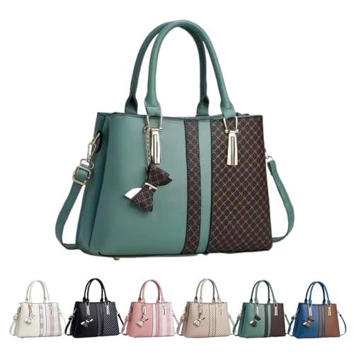 Elegante Patchwork-Tasche – Mehrschichtiges Design, Damenhandtasche mit mehreren Fächern, große Handtasche mit Fächern (Green) von Generic