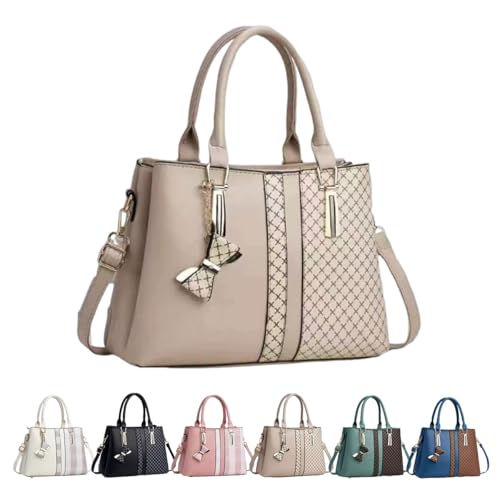Elegante Patchwork-Tasche – Mehrschichtiges Design, Damenhandtasche mit mehreren Fächern, große Handtasche mit Fächern (Khaki) von Generic