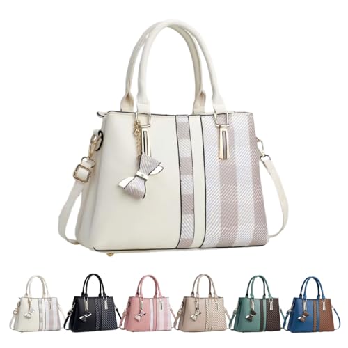 Elegante Patchwork-Tasche – Mehrschichtiges Design, Damenhandtasche mit mehreren Fächern, große Handtasche mit Fächern (White) von Generic