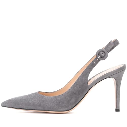 Elegante Slingback-Pumps für Damen, Spitze Zehenpartie Stiletto-Absatz Sandalen Modische und Bequeme Abendschuhe für Verabredungen Hochzeiten Partys Büroarbeiten,Grau,42 EU von Generic