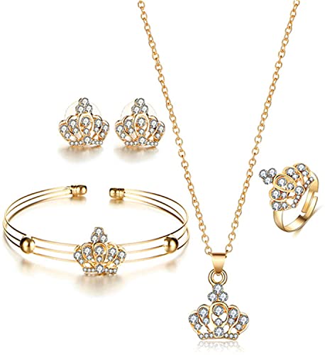 Eleganter Kristall Krone Anhänger Halskette Ohrring Armband Ring Zubehör Set für Frauen von Generic