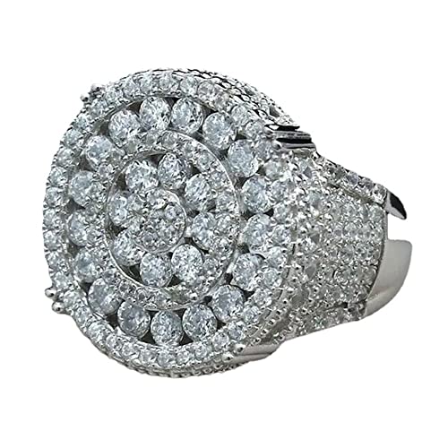 Eleganter aushöhlen runder Kristall Damen Ring Micro gepflastert voller Bling Iced Out Zirkon für Frauen Männer Party Schmuck von Generic