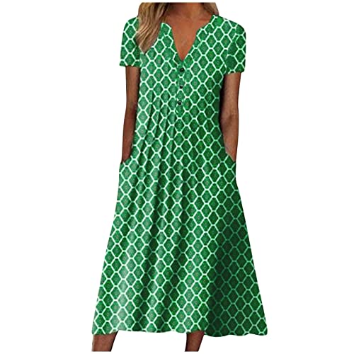 Elegantes Damen Schöß Mit Rundhalsausschnitt Businesskleid,Mädchen Kleider Damen Kleider Elegant Faschings Kostuim Sexy Kleider Sommer Damen Festlich(Grün-4,XXL) von Generic