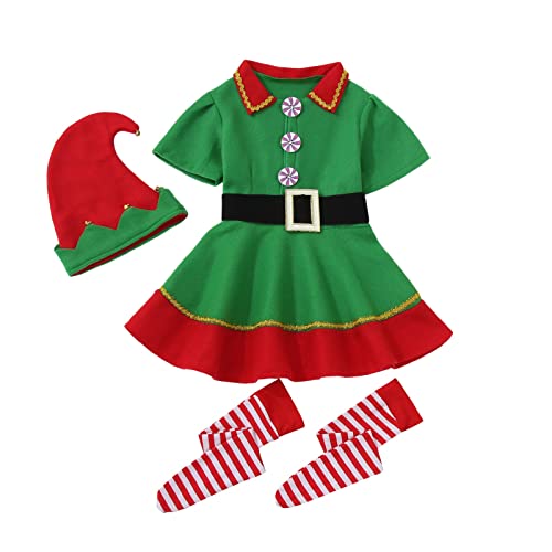 Elfenkostümm für Kinder Erwachsene Jungens Mädchen Festliche Elfenkleidung Herren Damen Elfenmütze Set Hemd Hosen Kleid Weihnachten Karneval Cosplay Kinder Wichtell Kostüm (D-A, 8-9 Years) von Generic