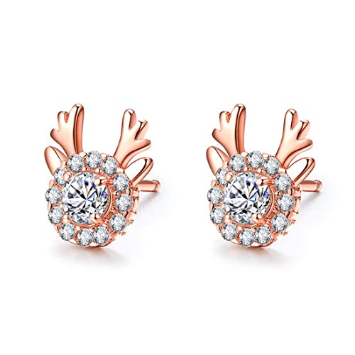 Elk Ohrringe Antler Zirkon Ohrringe einfach niedlich Temperament Ohrringe Weihnachten Mädchen Roségold Weihnachtsdekoration von Generic