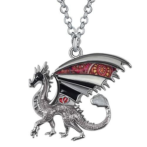 Emaille-Legierung Drachen-Halskette Fantasie Dinosaurier Anhänger Modeschmuck für Frauen Mädchen Charm Geschenk, Zink, Ohne Edelstein von Generic
