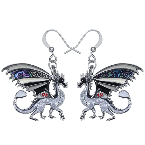 Emaille-Legierung Drachen Ohrringe Fantasy Dinosaurier Drop Dangle Mode Schmuck für Frauen Mädchen Charme Geschenk (Grau) von Generic