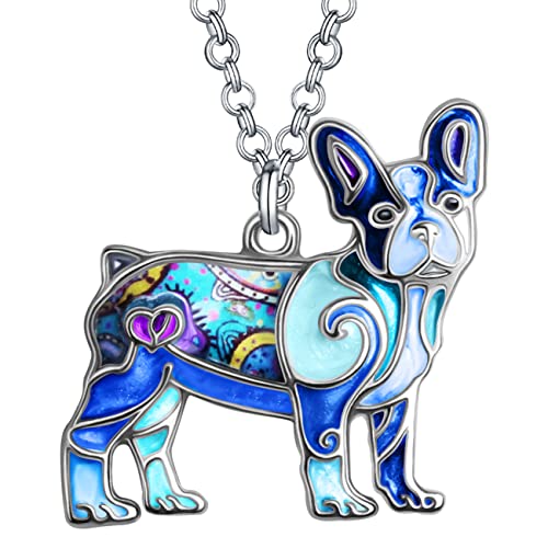 Emaille Legierung Französisch Bulldogge Halskette Hund Anhänger Mode Schmuck Charms Geschenke für Frauen Mädchen (Blau) von Generic