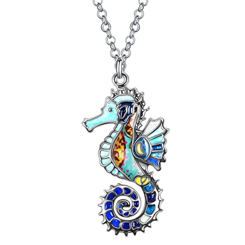 Emaille-Legierung Hippocampus Seepferdchen Halskette Ozean Charms Anhänger Mode Schmuck Geschenke für Frauen Mädchen (Blau) von Generic