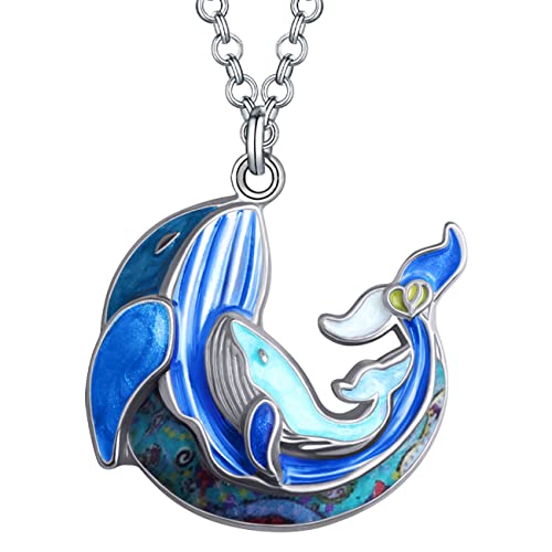 Emaille-Legierung Muttertag Doppelwal Halskette Mom Geschenke Anhänger Ozean Charms Mode Schmuck für Frauen Mädchen (Blau) von Generic