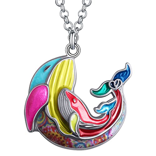 Emaille-Legierung Muttertag Doppelwal Halskette Mom Geschenke Anhänger Ozean Charms Mode Schmuck für Frauen Mädchen (Multi) von Generic