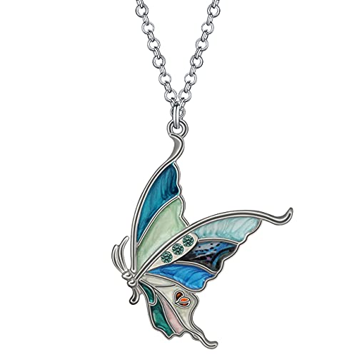 Emaille Legierung Schmetterling Halsketten Falter Kette Anhänger Mode Schmuck für Frauen Mädchen Insekt Geschenk (Blau) (Blau) von Generic