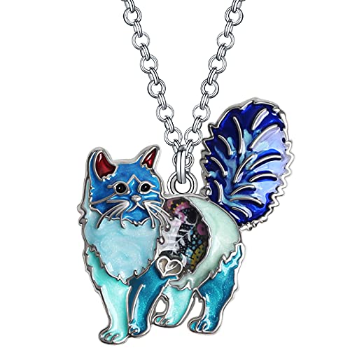 Emaille Legierungs Mollige Katze Halskette Kätzchen Kettenanhänger Modeschmuck Geschenk für Frauen Mädchen Haustier Charms (Blau) von Generic