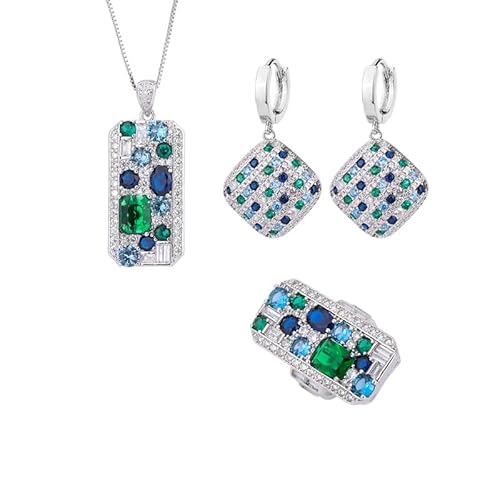 Emerald Sapphire Aquamarine Edelstein Halskette Anhänger Ringohrringe Frauen Hochzeit Schmucksets von Generic