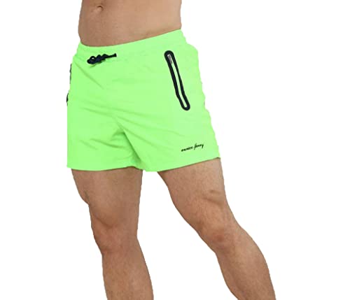 Enrico Ferry Badehose Badeshorts für Herren - Strandshorts Strandhose mit Kordelzug und Reißverschluss-Taschen mit Mesh-Futter (as3, Alpha, s, Regular, Regular, Neon Green) von Generic