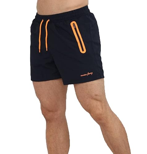 Enrico Ferry Badehose Badeshorts für Herren - Strandshorts Strandhose mit Kordelzug und Reißverschluss-Taschen mit Mesh-Futter (as3, Alpha, x_l, Regular, Regular, Schwarz) von Generic