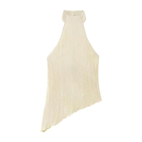 Entworfenes asymmetrisches Neckholder-Oberteil, hohe Taille, strukturierte Faltenhose, Anzug-Oberteil, XS von Generic