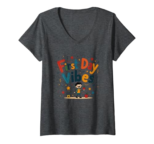 Erste Stimmung am ersten Tag im Kindergarten — Aufregung für Jungen T-Shirt mit V-Ausschnitt, Damen, Anthrazit Meliert, M von Generic