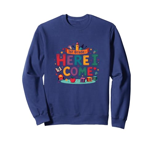 Erster Tag der ersten Klasse Mädchen der 1. Klasse Hier komme ich Sweatshirt, Unisex für Erwachsene, Marineblau, XL von Generic